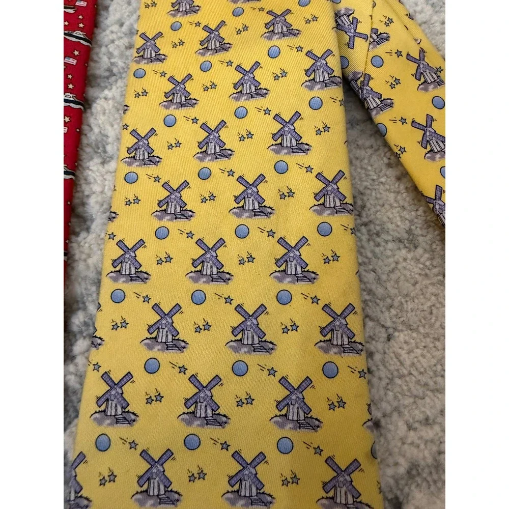 Pair of Vineyard Vines Mens Silk Ties Lot Red‎ Nautical Boat Yellow Windmill